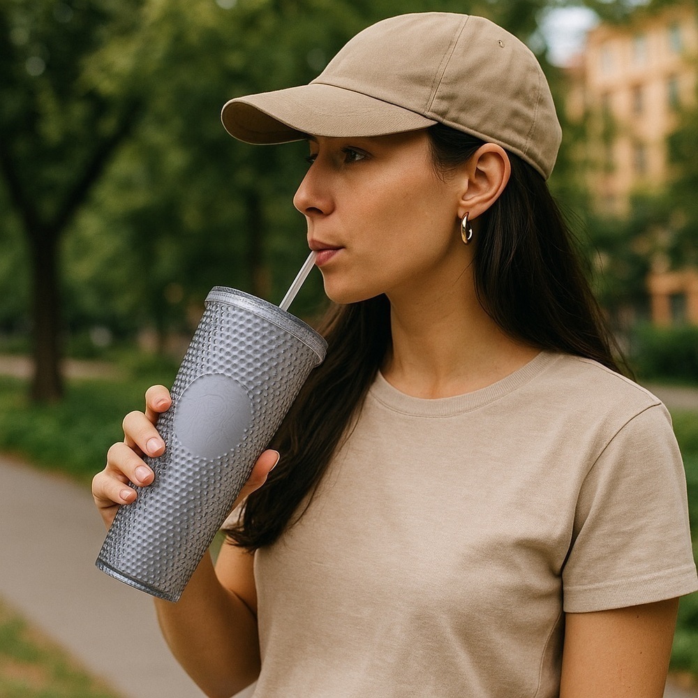 ❄️ Starbucks | 2021 Christmas Grey Silver Glitter Studded 24oz Tumbler Straw